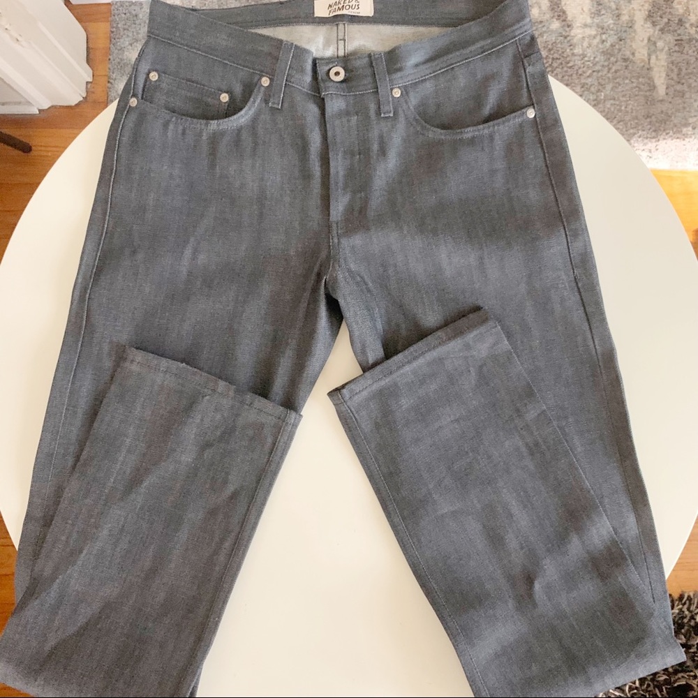 Naked & Famous Weird Guy Charcoal Selvedge Jeans Waist 33  Grey